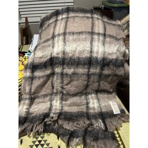 Avoca The Mill Mohair Wool Blend Plaid Throw Blanket Made in Ireland Grey Taupe